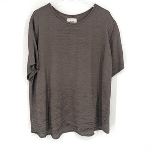 Flax Brown Top‎ Womens L Gingham Plaid Lightweight Relaxed Boxy Lagenlook